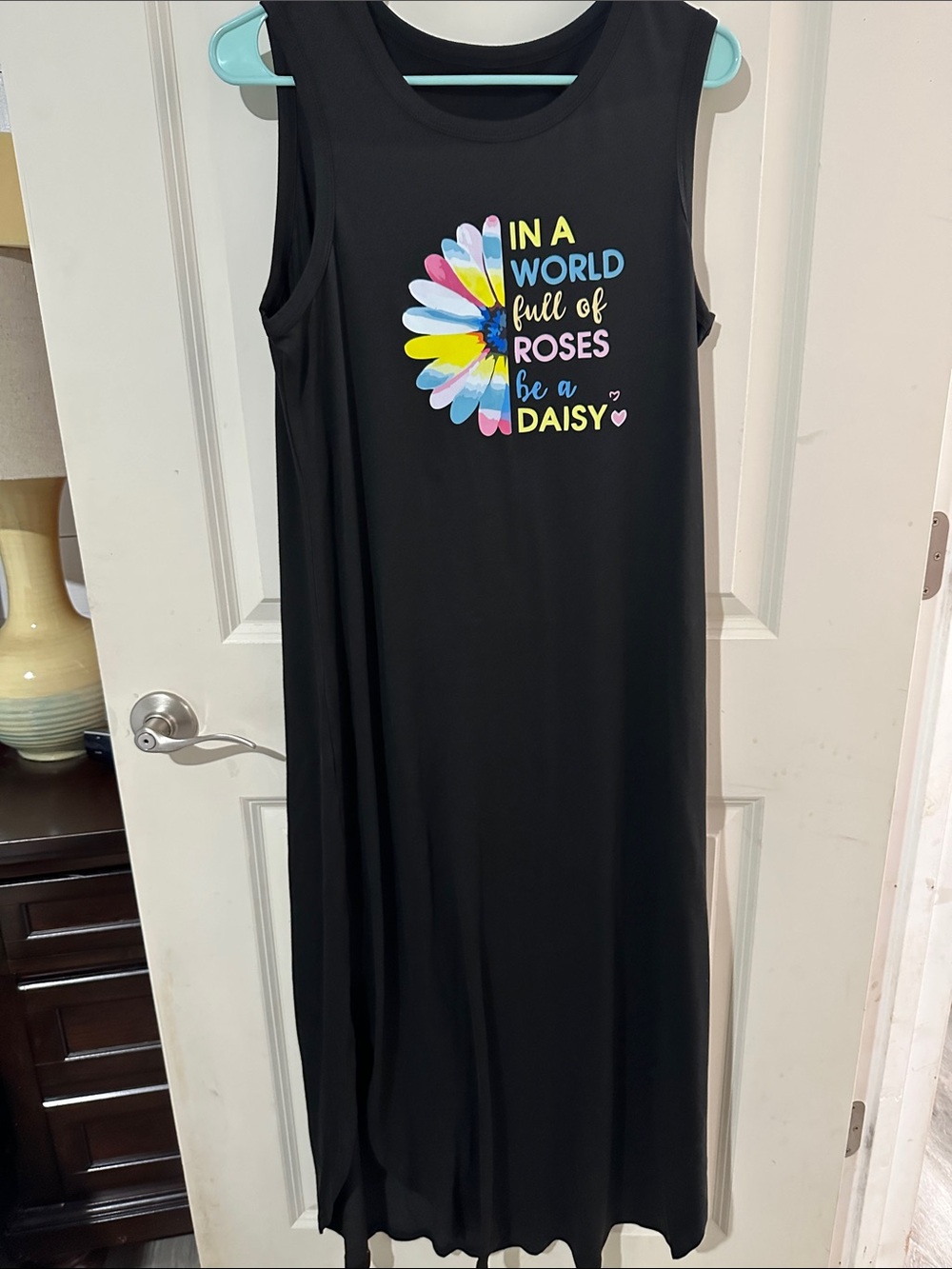 Source Unknown Black Maxi Dress with Multicolor Daisy Graphic